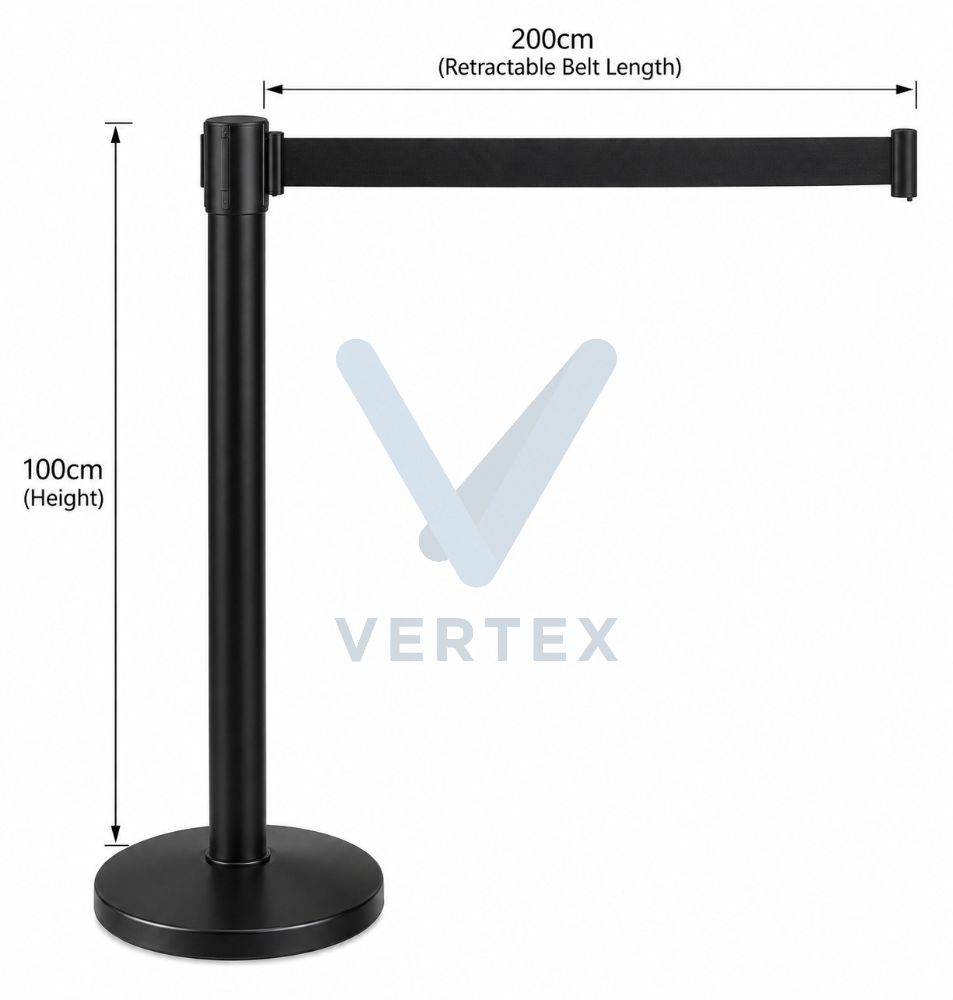 Epoxy Powder Coated Black Metal Queue Stand With 2M Red or Black Belt (H)1000mm