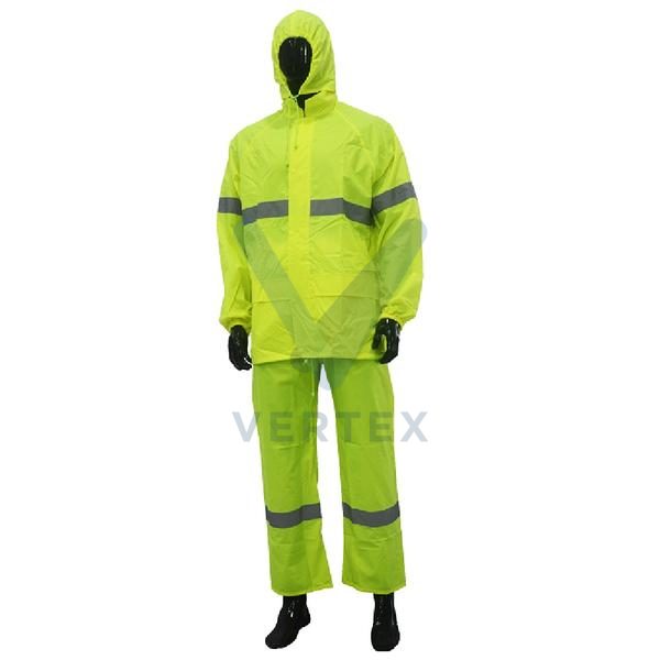 Polyester Rain Suit With Silver Reflective Stripes