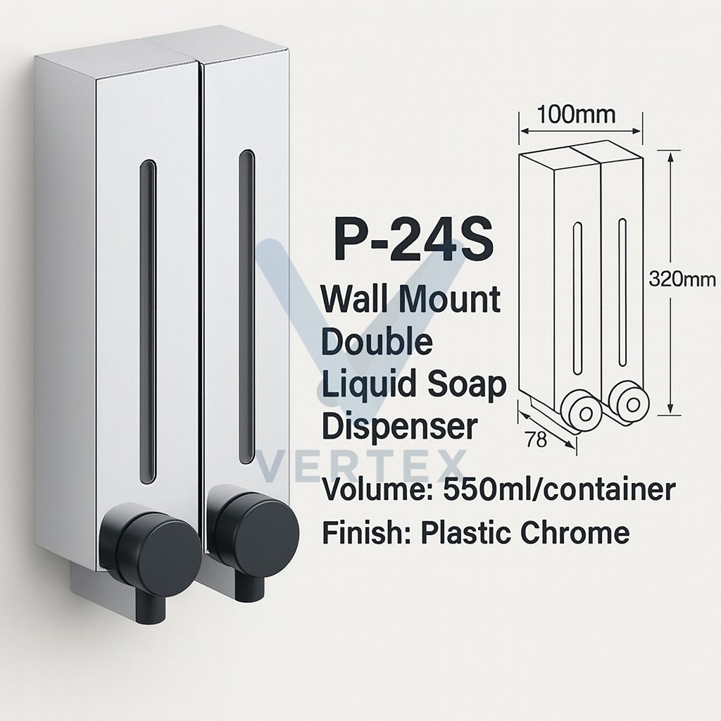 Peco Wall Mount Double Liquid Soap Dispenser 550mlx2 (Chrome Plated Finish)